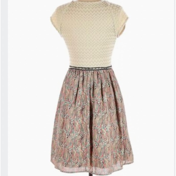 🍓Weston Anthropologie Arcata Beige Dress Feather Print Stretch Top Sz Small M - Picture 5 of 15